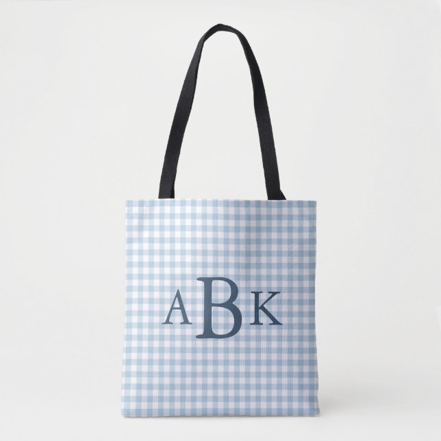 Tote Bolsa Azul Céu Xadrez Monogramada (Frente)