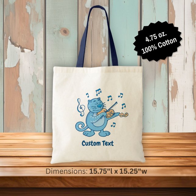 Tote Bolsa Azul com Gato e Violino (Criador carregado)