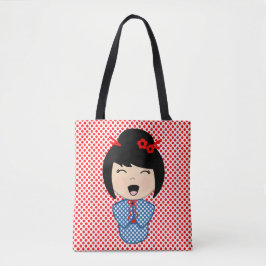Tote Bolsa Azul de Kokeshi