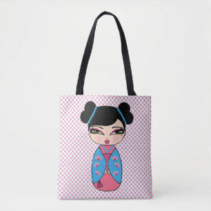 Tote Bolsa azul de Kokeshi Doll