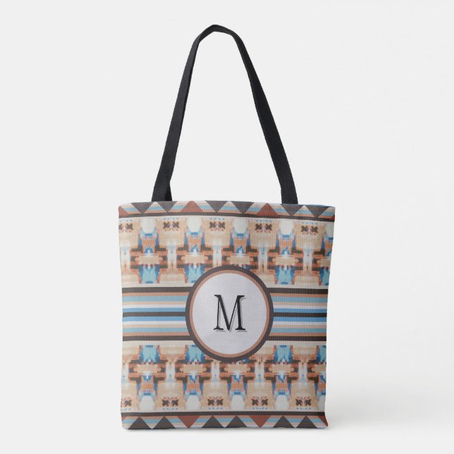 Tote Bolsa Azul e Marrom do Sudoeste Abstrato (Verso)