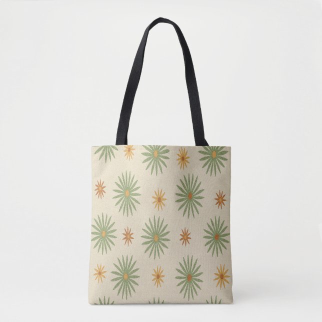 Tote Bolsa Beige e Verde Boho Starburst (Frente)