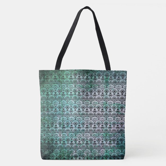 Tote Bolsa Bohemiana Grunge em Azul Aqua (Frente)