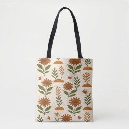 Tote Bolsa Boho de Flores Creme e Marrom