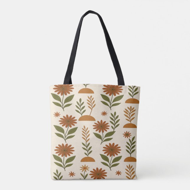 Tote Bolsa Boho de Flores Creme e Marrom (Verso)
