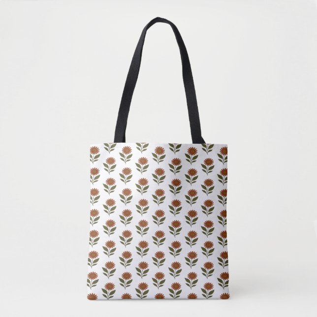 Tote Bolsa Boho de Flores Verde e Marrom (Frente)
