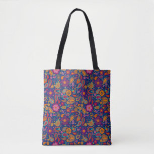 Tote Bolsa Boho Flamingo Paisley em Safira