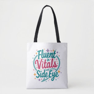 Tote Bolsa branca grande Fluent in Vitals e Side Eye