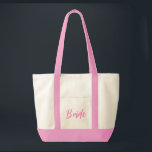 Tote Bolsa Bride<br><div class="desc">O saco de totas é mostrado a rosa com texto especial Bride. Cor bolsa: Natural/Rosa</div>
