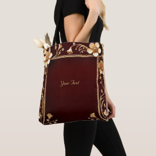 Tote Bolsa Burgundy Flores Douradas