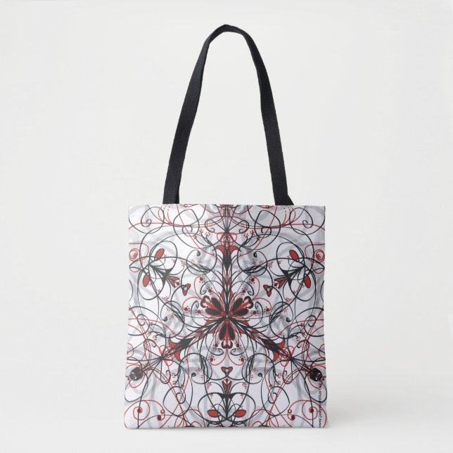 Tote Bolsa Caleidoscópio Vermelho, Preto, Branco e Cinz (Frente)