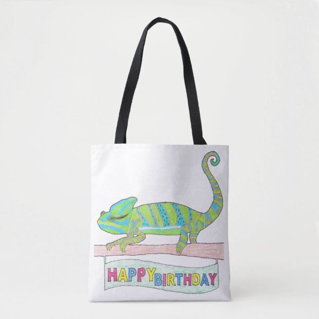 Tote Bolsa - Camaleão de aniversário (branco) (Frente)