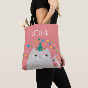 Tote Bolsa Caticórnio Cute Gato Unicórnio Rosa