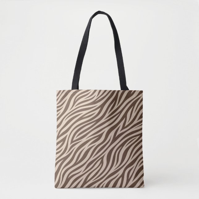 Tote Bolsa Chic Brown e Tan com Listras de Zebra (Frente)