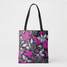 Tote Bolsa Chic Floral com Folhas Rosa e Prata