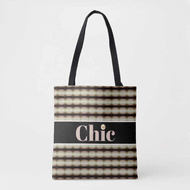 Tote Bolsa Chic Preta Marrom e Bege Listrada (Frente)