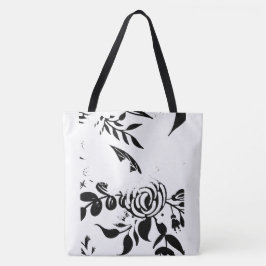 Tote Bolsa Clássica de Lona com Estampa Floral em Preto