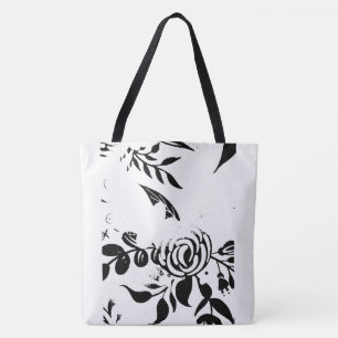Tote Bolsa Clássica de Lona com Estampa Floral em Preto