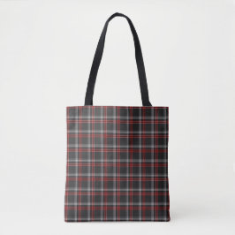 Tote Bolsa Clássica Xadrez Preta Burgundy Branca