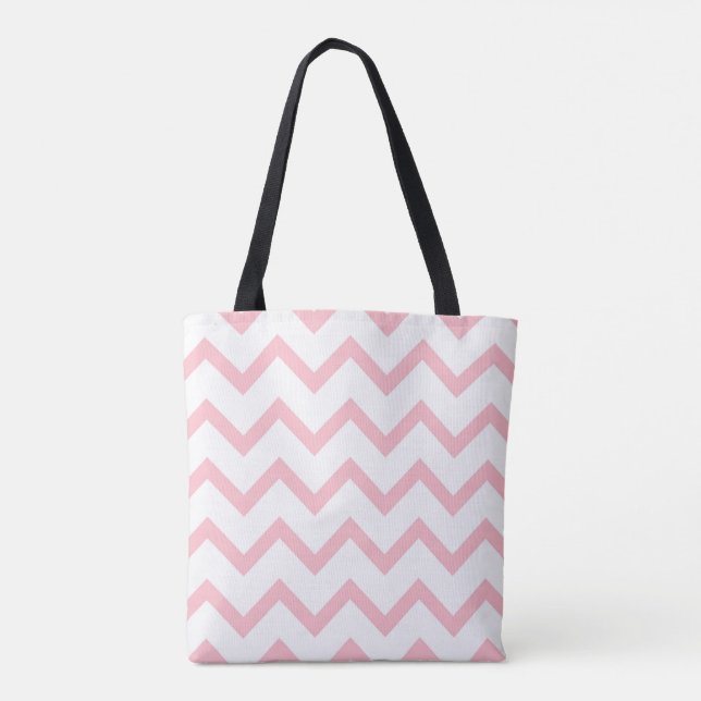 Tote Bolsa Clássico Chevron em branco e cor-de-rosa (Verso)
