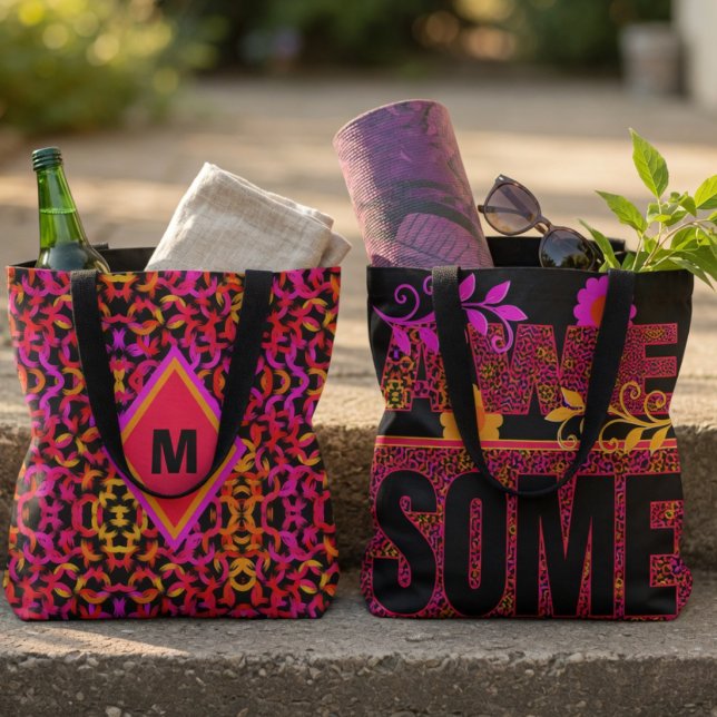 Tote Bolsa Colorida Com o Texto Incrível (Flip it for flair. Bold pattern with a personal touch. Customize it with ease.)