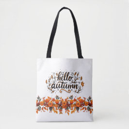 Tote Bolsa com cópia "Hello Autumn" e abóbora