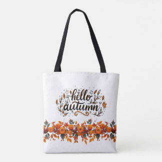 Tote Bolsa com cópia "Hello Autumn" e abóbora