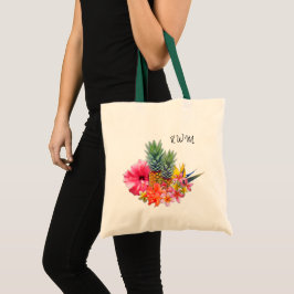 Tote Bolsa com Desenho de Flores Havaianas e Abacaxis M