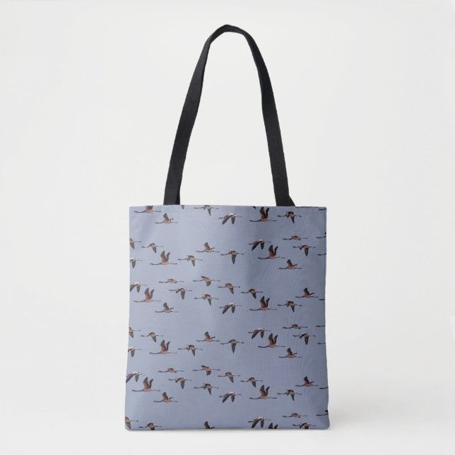 Tote Bolsa com Estampa de Flamingos Voadores (Frente)