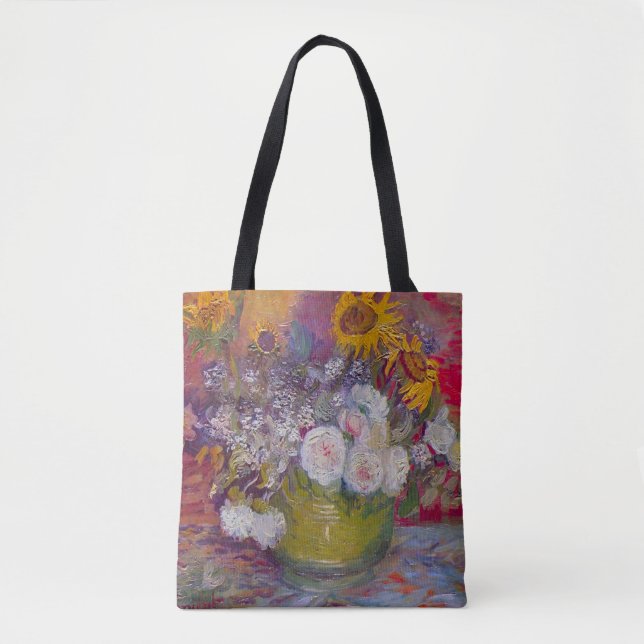 Tote Bolsa com girassóis e Rosas de Vincent van Gogh (Frente)