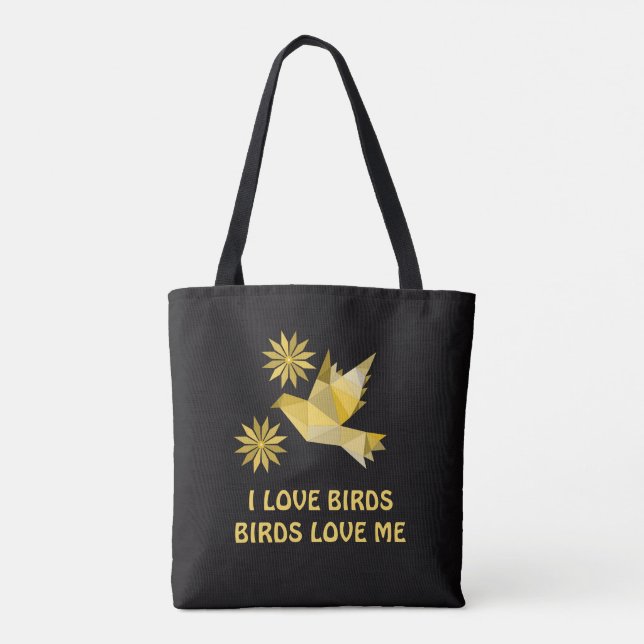 Tote Bolsa com pássaro criativo com flor (Verso)