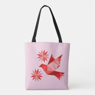 Tote Bolsa com pássaro criativo com flor
