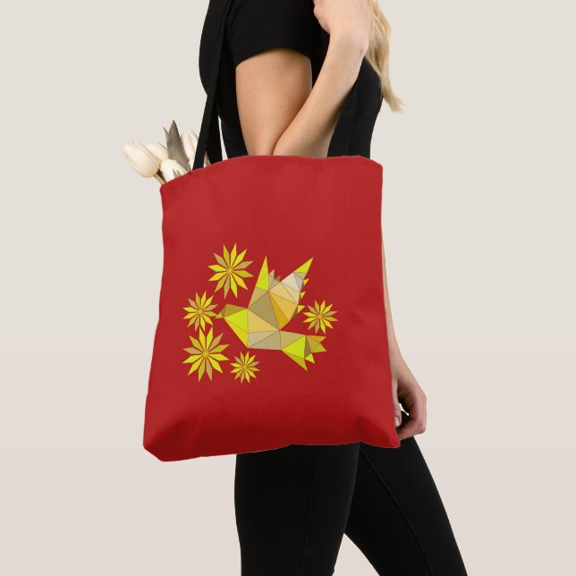Tote Bolsa com pássaro criativo com flor (Close Up)
