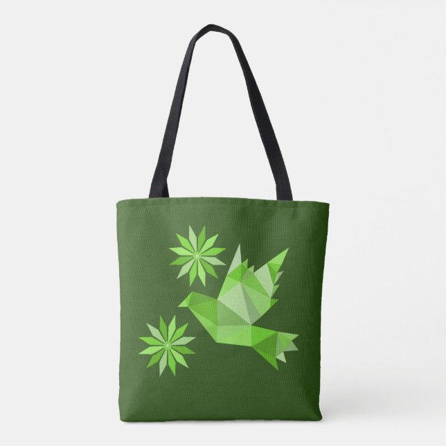 Tote Bolsa com pássaro criativo com flor (Verso)