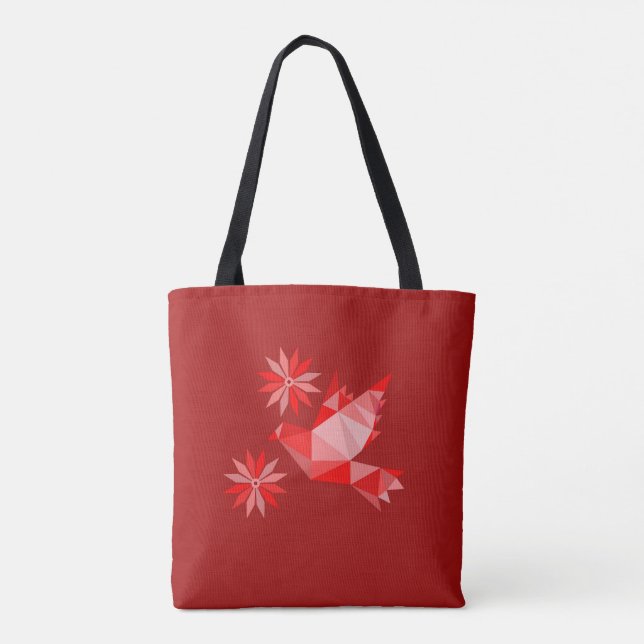 Tote Bolsa com pássaro criativo com flor (Verso)