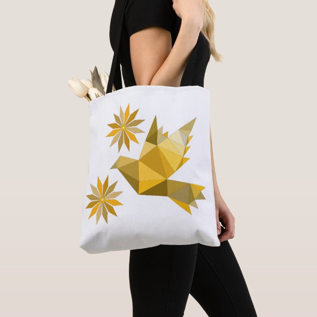 Tote Bolsa com pássaro criativo com flor (Close Up)