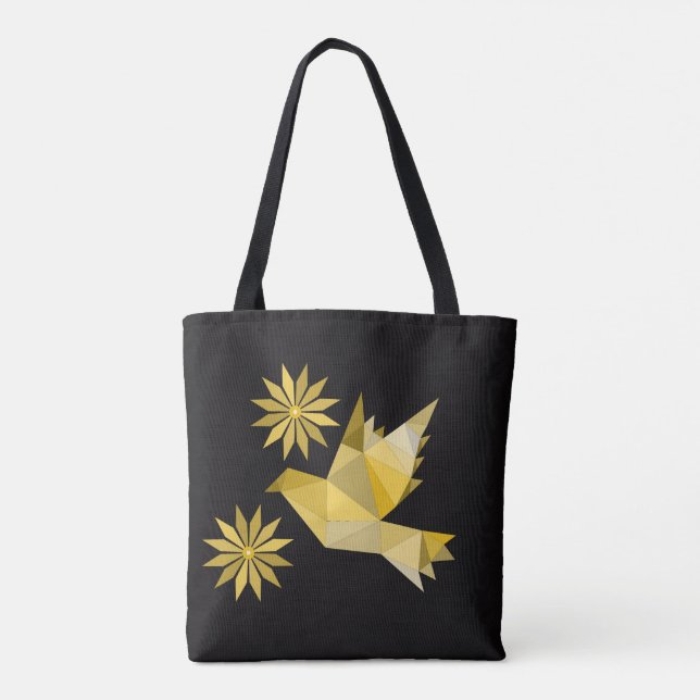 Tote Bolsa com pássaro criativo com flor (Verso)