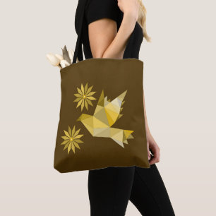 Tote Bolsa com pássaro criativo com flor