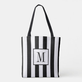 Tote Bolsa com riscas brancas e pretas monogramas