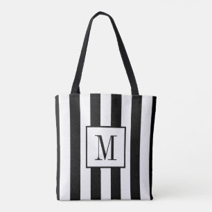Tote Bolsa com riscas brancas e pretas monogramas