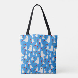 Tote Bolsa com Samoyeds no Sky Blue.