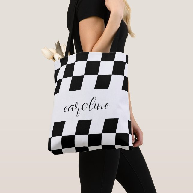 Tote Bolsa com verificação de monograma mínimo preto e  (Close Up)