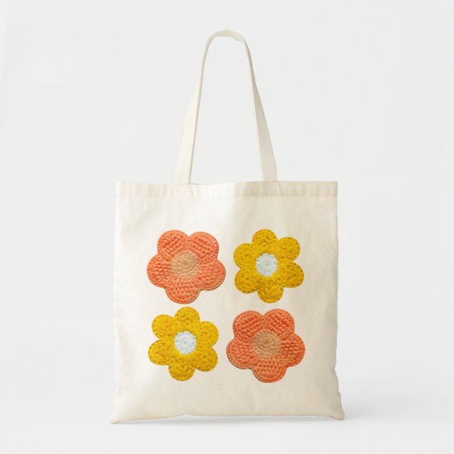 Tote Bolsa Crochê Estilo Floral – Visual Feito à Mão (Frente)