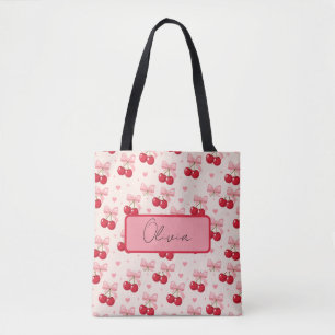 Tote Bolsa Cute Cherry & Pink Bow Coquette