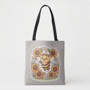 Tote Bolsa Cute Kawaii Abelha Sunflower