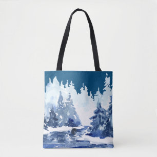 Tote Bolsa da cena da floresta de inverno