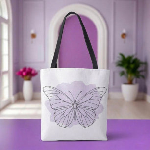 Tote Bolsa de água-forte de borboleta lavanda minimalis