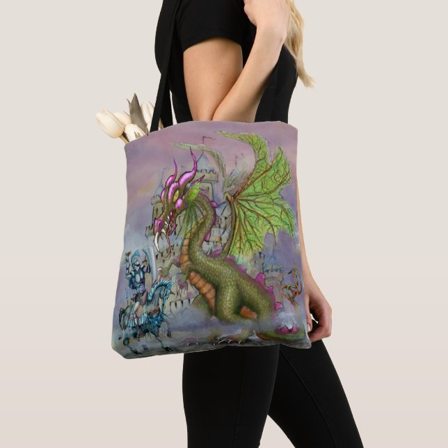 Tote Bolsa de Arte Cavaleiro e Dragão (Close Up)