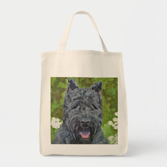 Tote Bolsa de Arte de Cão Preto Brindle Bouvier Des Fla (Frente)