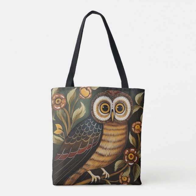 Tote Bolsa de Arte de Coruja Étnica (Verso)